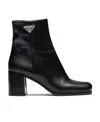 Prada Black Leather Booties For Women In Black