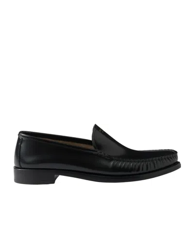 Prada Round Head Loafer Shoes In Black
