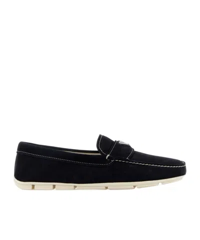 Prada Round Head Loafer Shoes In Blue