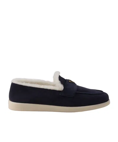 Prada Round Head Loafer Shoes In Blue