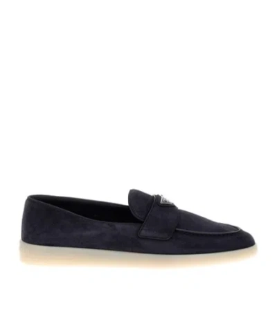 Prada Round Head Loafer Shoes In Blue