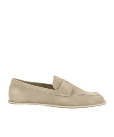 Prada Round Head Loafer Shoes In Brown