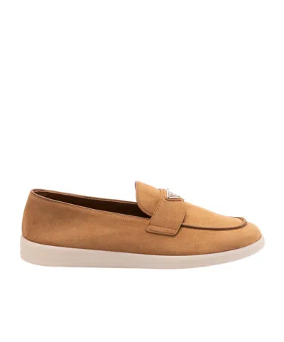 Prada Round Head Loafer Shoes In Brown