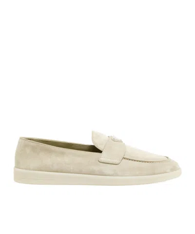 Prada Round Head Loafer Shoes In Neutral