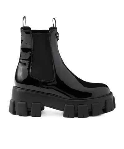 Prada Round-head Short Boots In Black