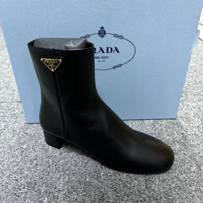 Prada Round-head Short Boots In Black