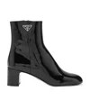 Prada Patent Block-heel Ankle Booties In Black