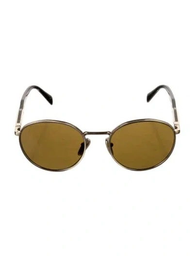 Pre-owned Prada Round Mirrored Sunglasses In Gold