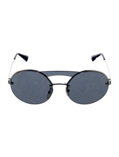 Pre-owned Prada Round Mirrored Sunglasses In Silver