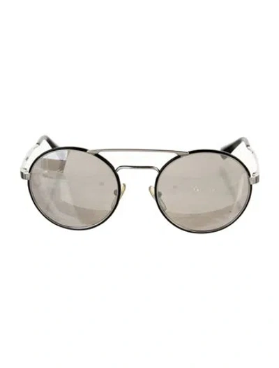 Pre-owned Prada Round Mirrored Sunglasses In Silver