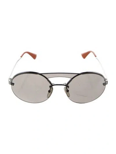 Pre-owned Prada Round Mirrored Sunglasses In Silver