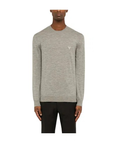 Prada Round-neck Long-sleeved Sweater In Gray