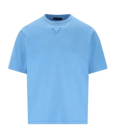 Prada Round-neck Short-sleeved T-shirt In Blue