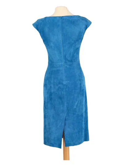 Pre-owned Prada Round-neck Suede Midi Dress In Blue