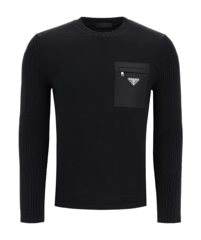 PRADA PRADA LOGO POCKET KNITTED JUMPER