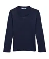 Prada Logo-embroidered Cotton Knitted Top In Blue