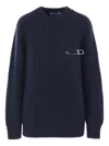 Prada Wool Blend Sweater With Safety Pin Detail In Blue