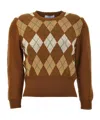 Prada Tobacco-coloured Sweater With Argyle Pattern Women In Brown