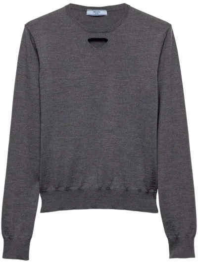 Prada Round-neck Sweater In Gray