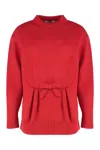 Prada Oversized Knit Sweater With Bow And Pleats In Red