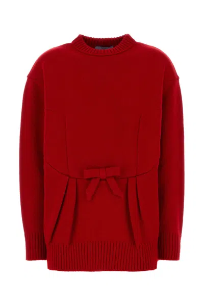 Prada "round Neck Sweater In Virgin Wool" In Red
