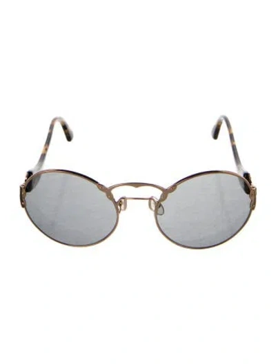 Pre-owned Prada Round Tinted Sunglasses In Gold