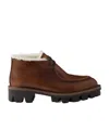 Prada Stiefeletten Aus Leder Und Lammfell In Cognac