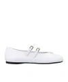 Prada Round Toe Flat Sole Ballerina Shoes In White