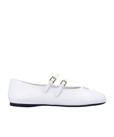 Prada Round Toe Ballet Shoes In White