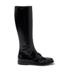 Prada Knee-high Leather Boots Glossy Finish In Black