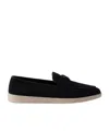 Prada Almond Toe Suede Loafers With Rubber Sole In Black