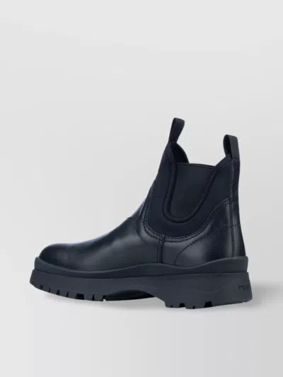 Prada Round Toe Chunky Sole Boots In Blue