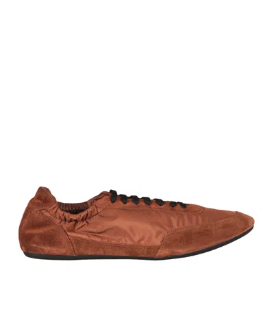 Prada Round Toe Elastic Sneakers In Brown