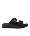 Prada Men Logo Plaque Leather Slides In Black