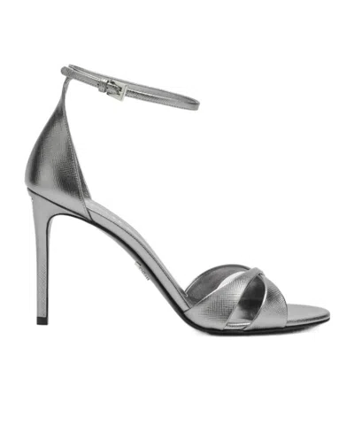 Prada Round-toe High-heeled Sandals In Silver