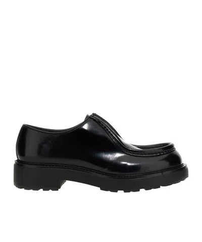 Prada Leather Lace-up Shoes With Chunky Sole And Logoed Rubber Inserts In Black