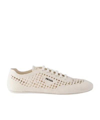 Prada Collapse Crochet Knit Low-top Sneakers In Neutral