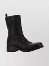 Prada Round Toe Leather Ankle Boots With Block Heel In Black