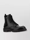 Prada Round Toe Leather Boots With Chunky Sole
