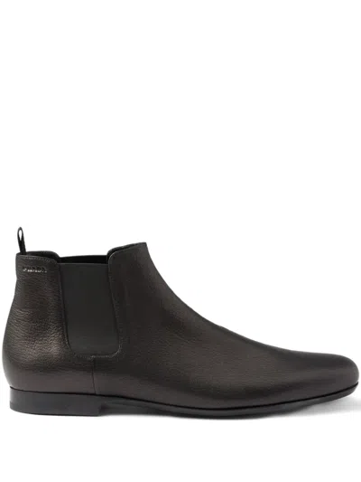 Prada Round-toe Leather Chelsea Boots In Black