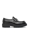 Prada Polished Black Leather Loafers With Chunky Rubber Sole