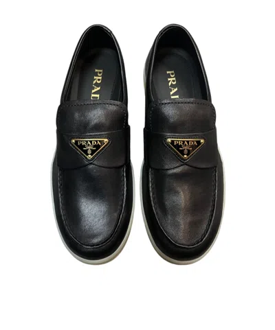 Prada Round Toe Loafers In Black