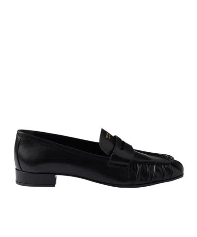 Prada Round Toe Loafers In Black