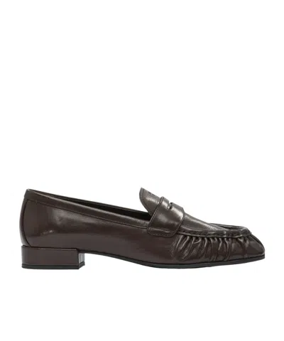 Prada Round Toe Loafers In Brown