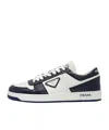 Prada Men's Downtown Bicolor Leather Low-top Sneakers In White