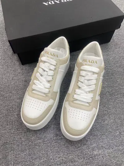 Prada Round Toe Low Top Sneakers In Neutral