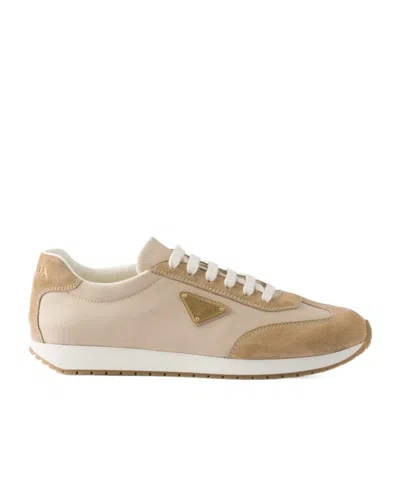 Prada Round Toe Low Top Sneakers In Rope Ash
