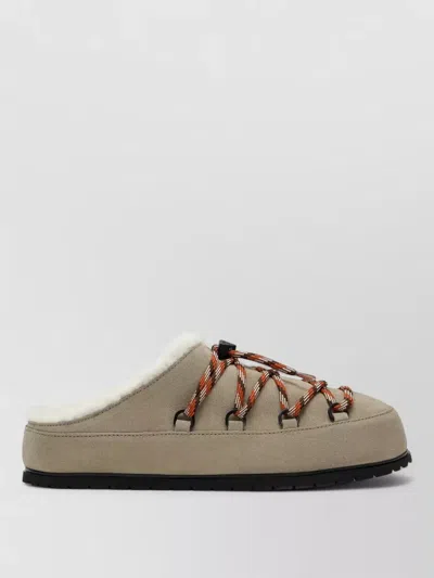 Prada Round Toe Rubber Sole Slip On Slippers In Brown