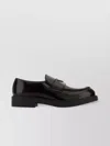 Prada Round Toe Shiny Finish Loafers In Brown