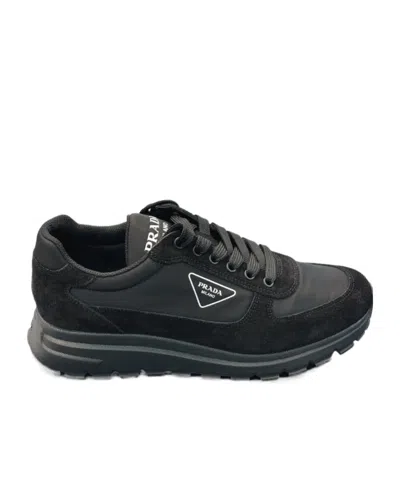 Prada Round-toe Sneakers In Black